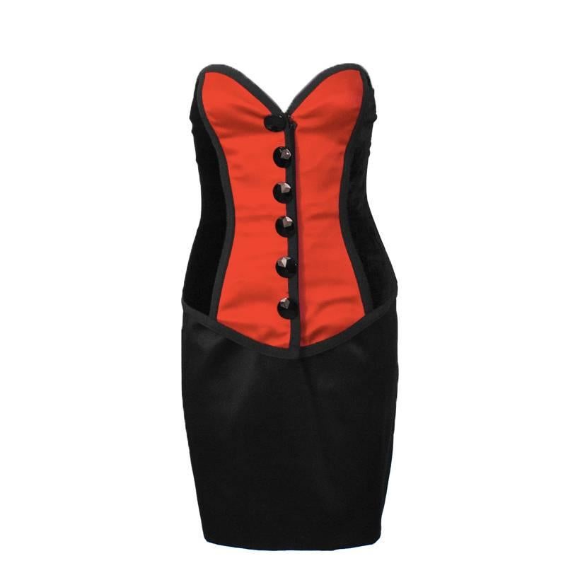 1980's Yves Saint Laurent YSL Red and Black Corset Bustier and Skirt Ensemble