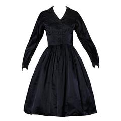 1950s Rappi Vintage Navy Blue Heavy Silk Satin New Look Dress 3