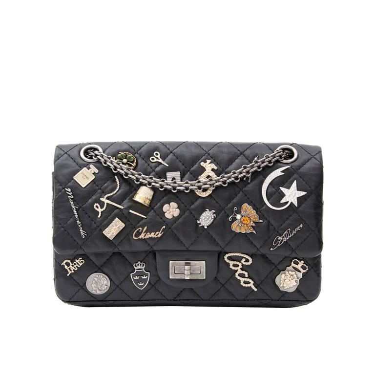 Chanel Black Aged Calfskin Quilted Lucky Charms 2.55 Reissue Flap