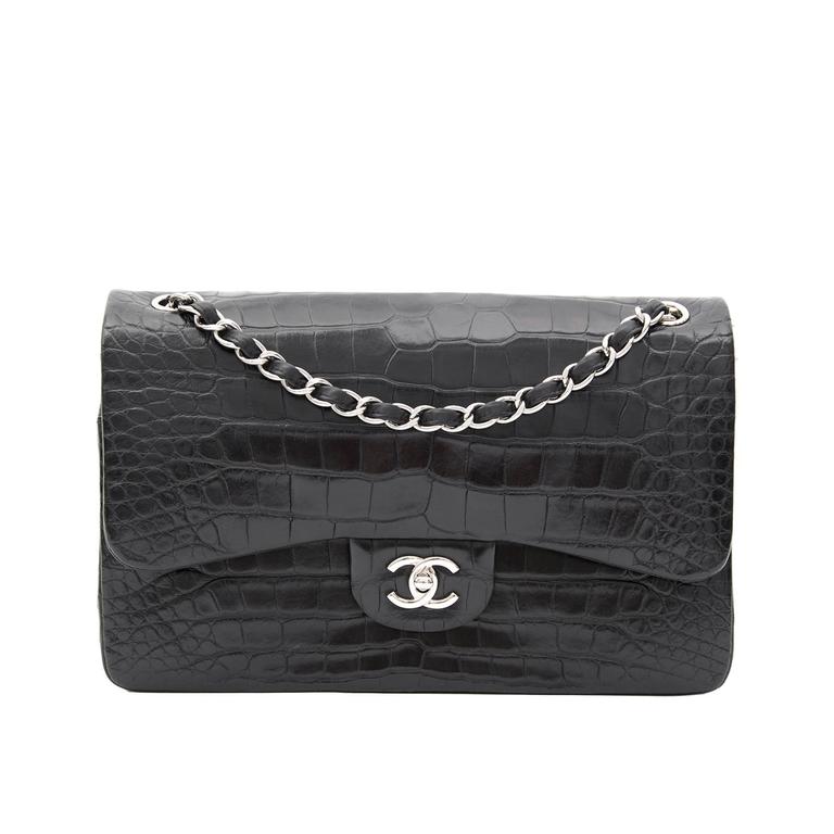 Rare Chanel Alligator Jumbo Double Flap Black For At 1stdibs Rare Chanel Alligator Jumbo Double Flap Black For