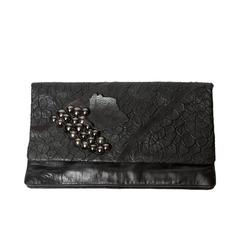 Vintage 1970s Black Leather Rodo Clutch