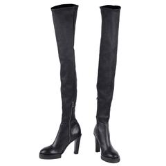 ACNE STUDIOS Black Leather REVERY Heeled OVER THE KNEE BOOTS Sz 38 