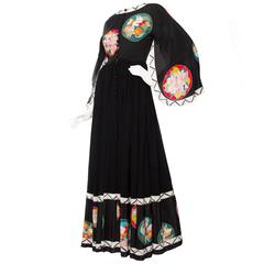 Incredible 1970s Chloé by Karl Lagerfeld Black Silk Gown