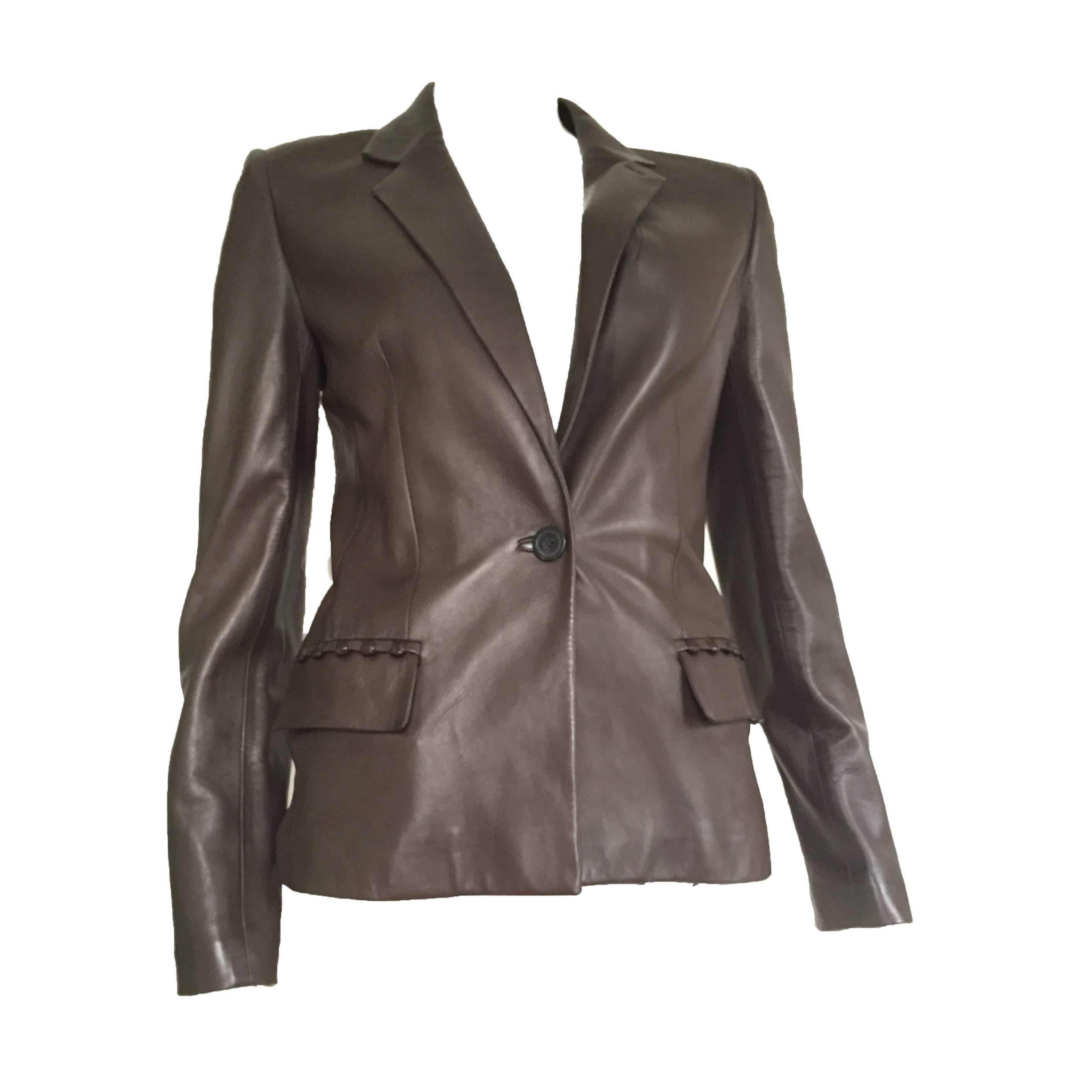 YSL by Tom Ford 2002 brown leather runway jacket size 4.  For Sale