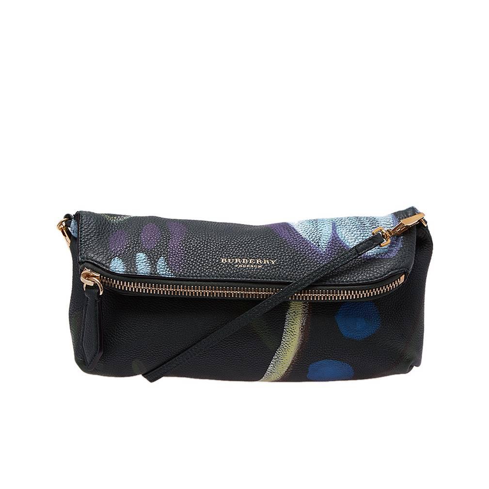 2000s Burberry Prorsum The Petal Green Multicolor Leather Hand Painted Clutch For Sale