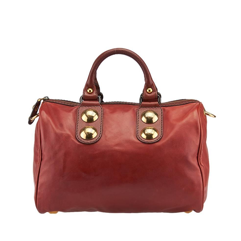 2000s Gucci Babouska Boston Red Leather Satchel For Sale