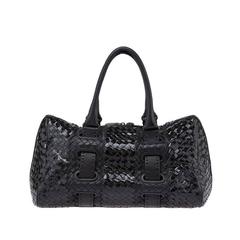 2000s Bottega Veneta Accordion Black Intrecciato Leather Satchel