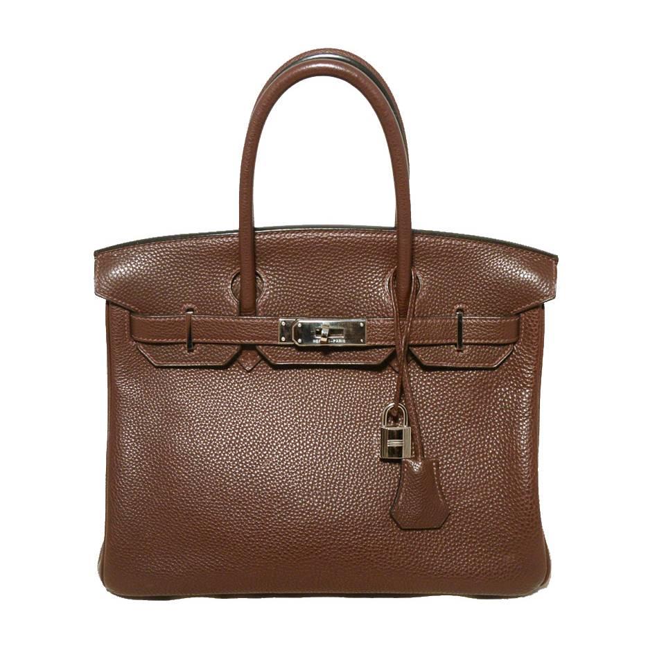 Hermes Brown Cacao Clemence Leather 30cm Birkin Bag