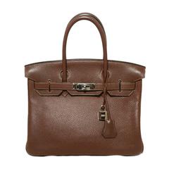 Hermes Brown Cacao Clemence Leather 30cm Birkin Bag 2