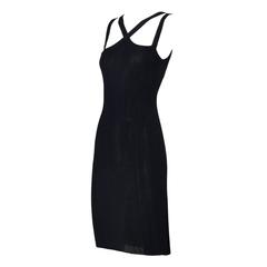 Moschino Vintage 90s Black Jersey Knit Crossover Body Con Dress