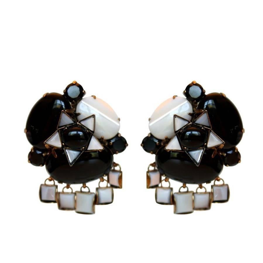 Iradj Moini Mother of Pearl and Black Onyx Clip Earrings