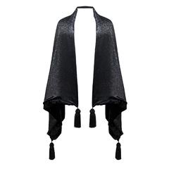 1990s Gianfranco Ferre black velvet and lurex evening large shawl with tassels