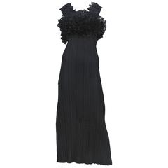 Issey Miyake Black Pleated Eyelet Dress