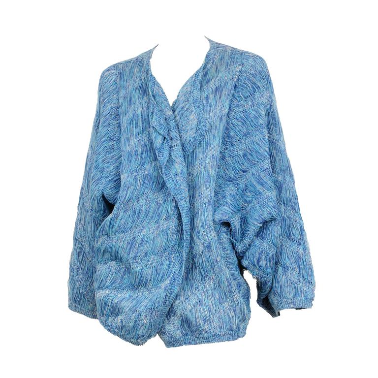 Issey Miyake Blue Textured Cardigan For Sale