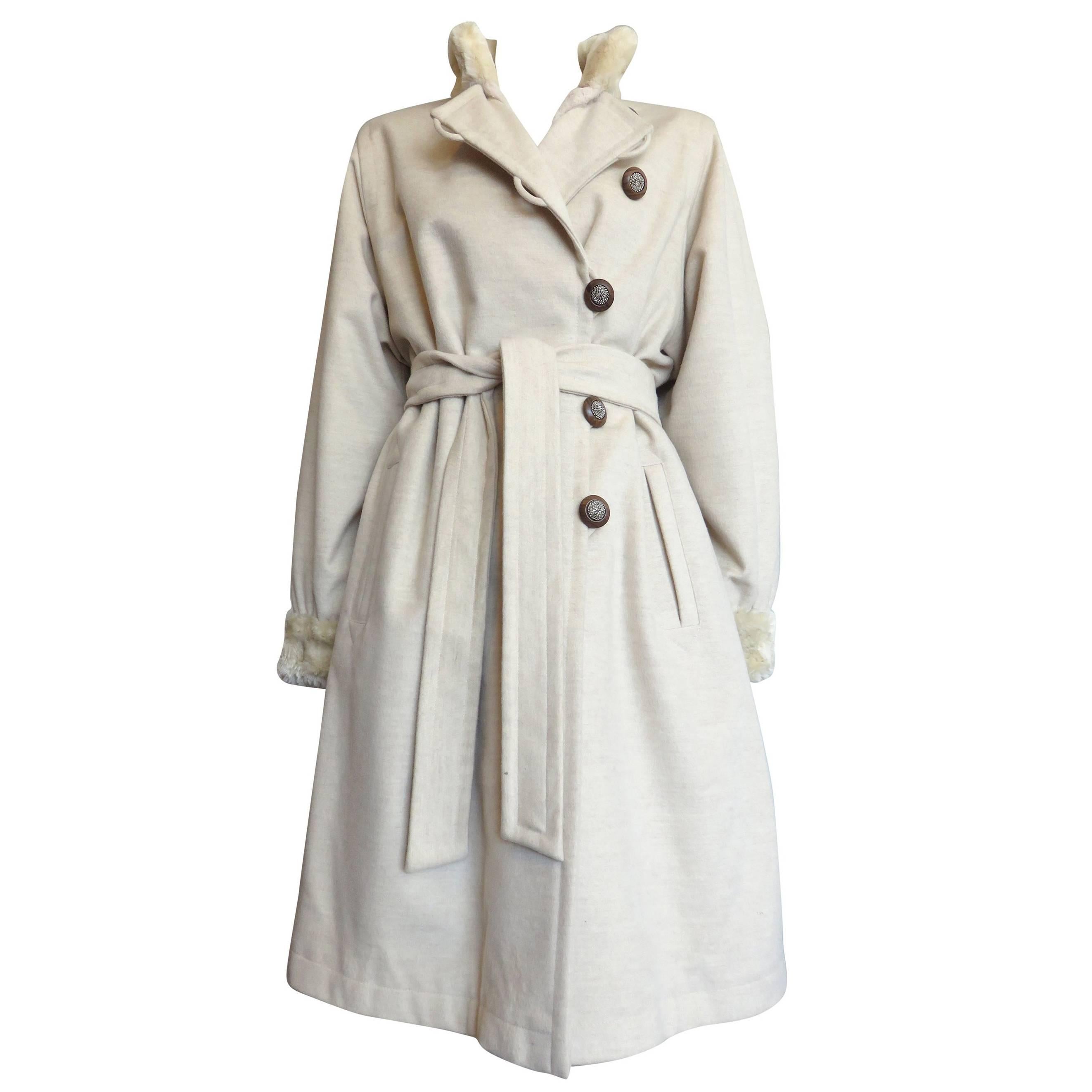 1980's YVES SAINT LAURENT FURS Wool cashmere fur lined coat YSL For Sale
