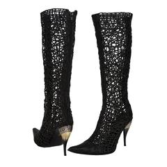 New GIANNI BARBATO BRAIDED LEATHER CAGE BOOTS