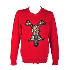 New VERSACE RED JEWEL EMBELLISHED 100% CASHMERE CREWNECK SWEATER 9
