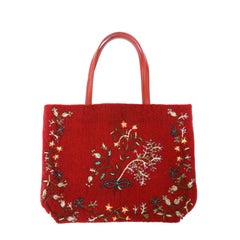 1999 Valentino Red Beaded Tote Bag 