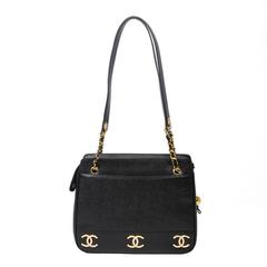 Chanel Vintage Tote Bag 31cm Black Grained Leather