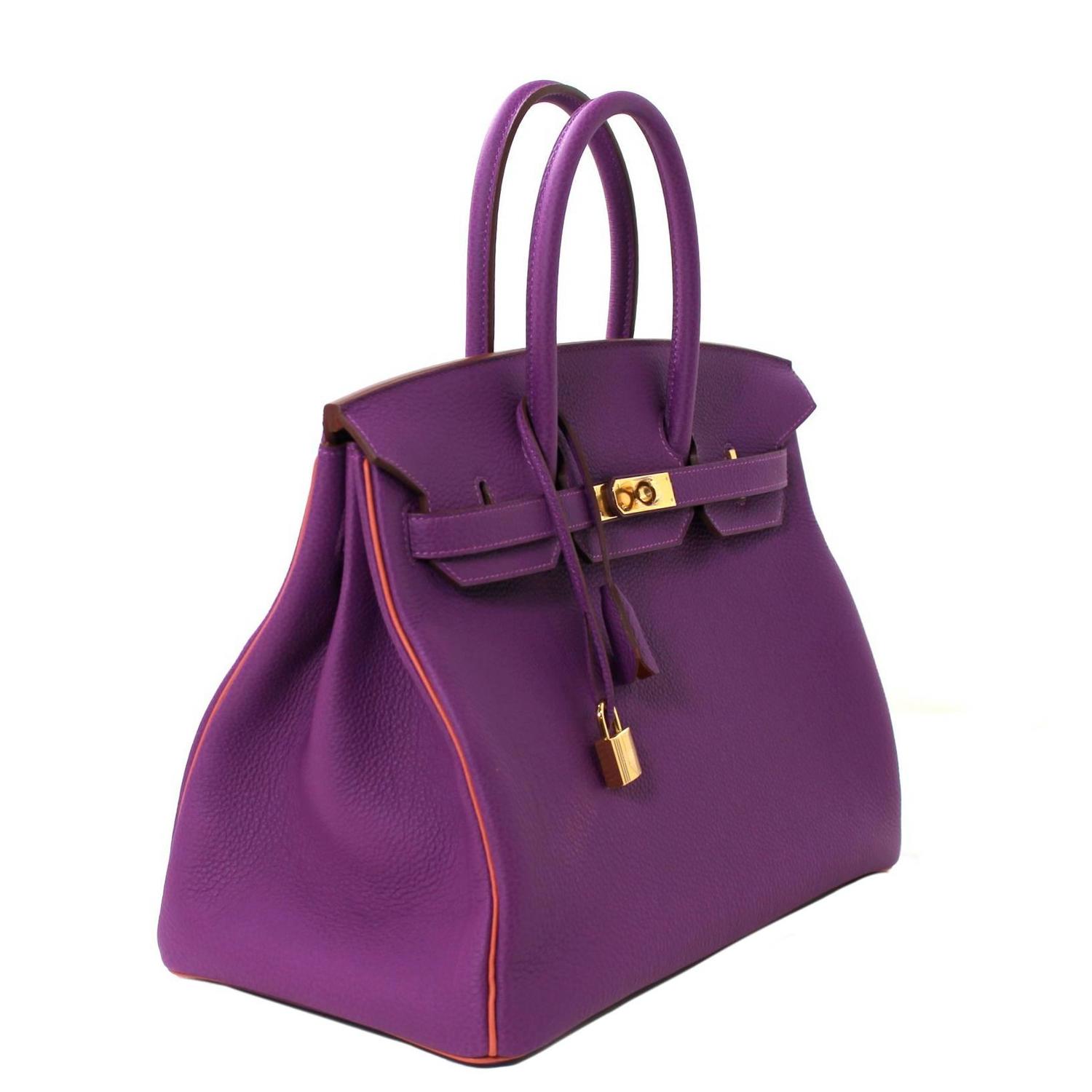 hermes birkin bag 35cm anemone togo with gold hardware rare color  