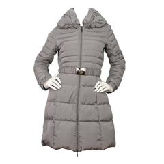 Moncler Grey Quilted Down Belted Coat 