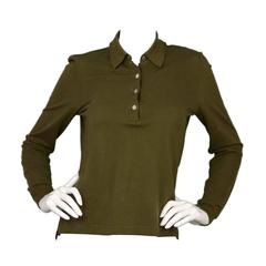 Vintage Hermes Army Green Long Sleeve Polo Top sz S