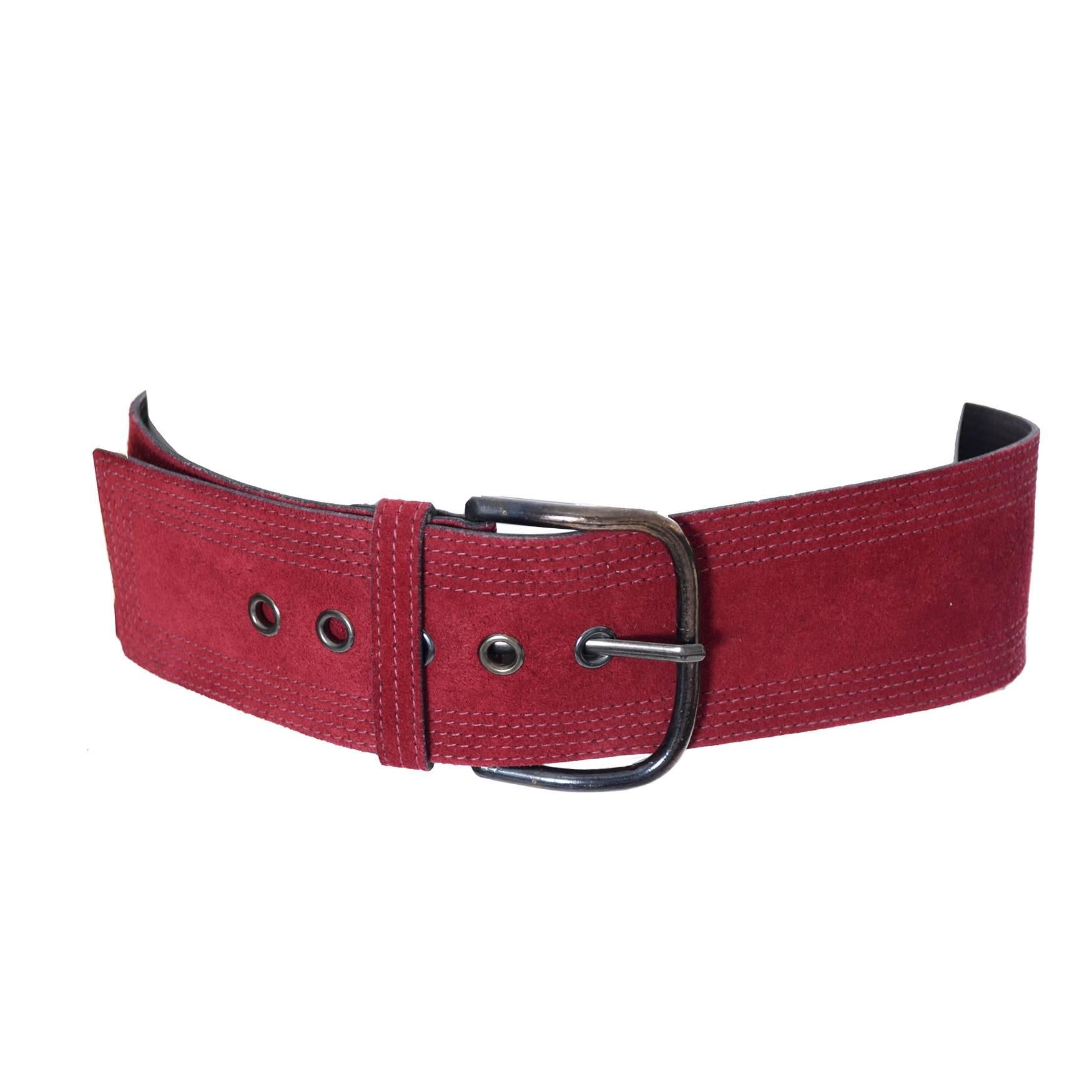 Vintage YSL belt Yves Saint Laurent Burgundy Suede Size Medium 