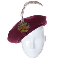 Adolfo II Vintage Hat Burgundy Wool Beret Feathers