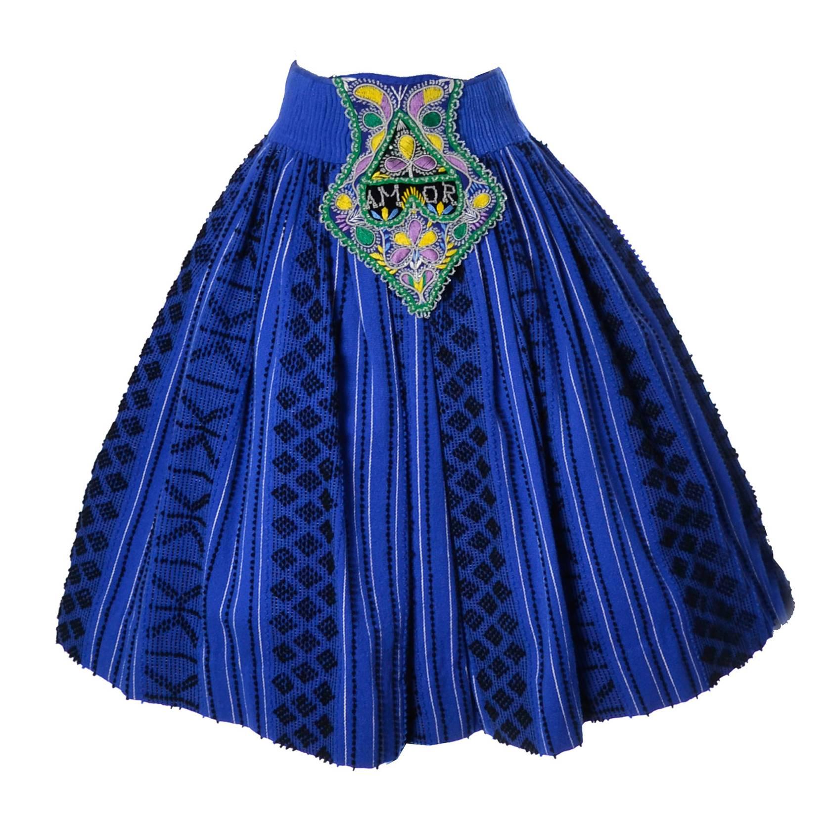 1950s Portuguese Folk Costume Vintage Skirt Amor Beaded Embroidered Apron