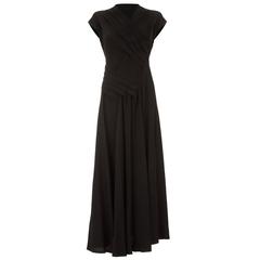 1940s Long Pleated Black Crepe Dress 11