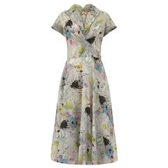 1950s Grey Textured and Printed Vintage Dress 5