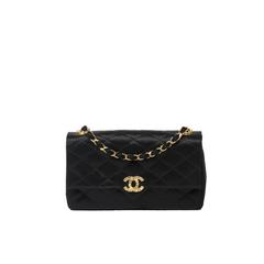 Chanel Vintage Strass Pouch 22cm Black Quilted Silk