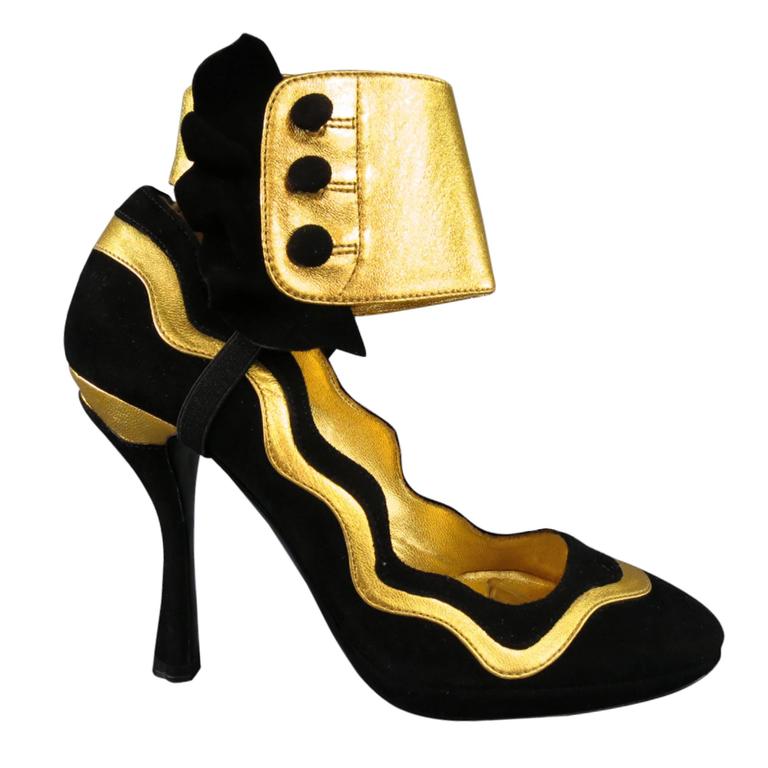 prada gold pumps