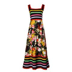 1970s Pat Sandler Striped Floral Print Maxi Dress 2