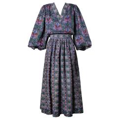 Oscar de la Renta Vintage 1970s Silk Print Top + Skirt 2-Piece Ensemble