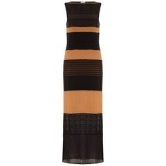 1990s Vintage Ozbek Striped Black & Nude Maxi Dress 9