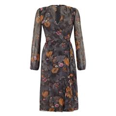 1960s Grey Floral Chiffon Vintage Dress 9