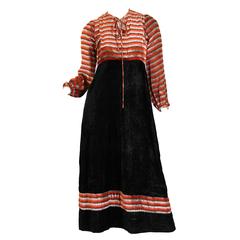 Vintage 1970s Velvet and Lurex Boho Dress