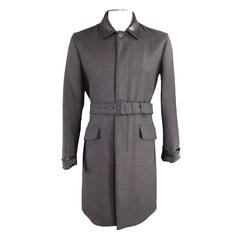 Used PRADA 40 Charcoal Wool Blend Window Pane Belted Coat