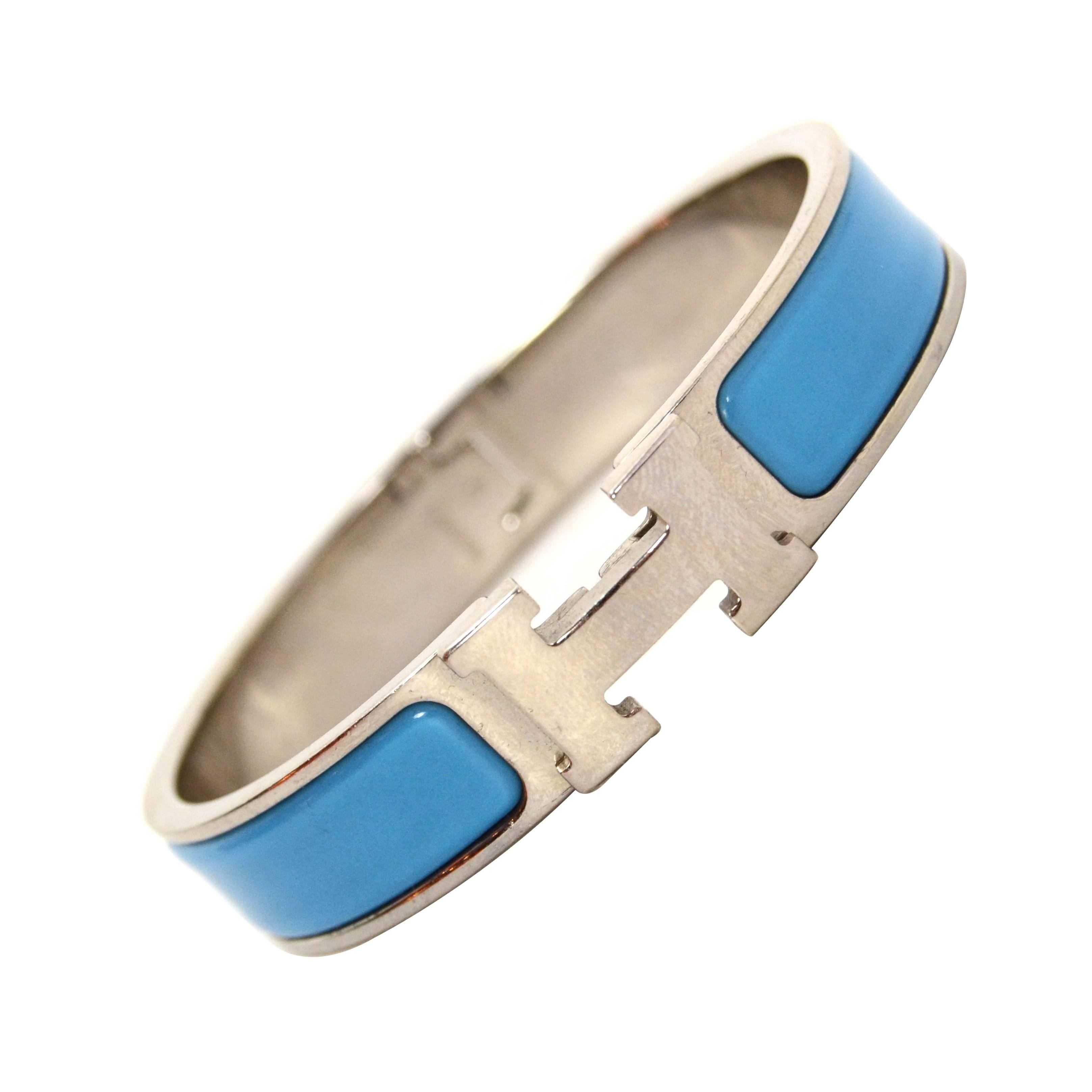 Hermes Narrow Turquoise Enamel H Clic Clac Bangle PM