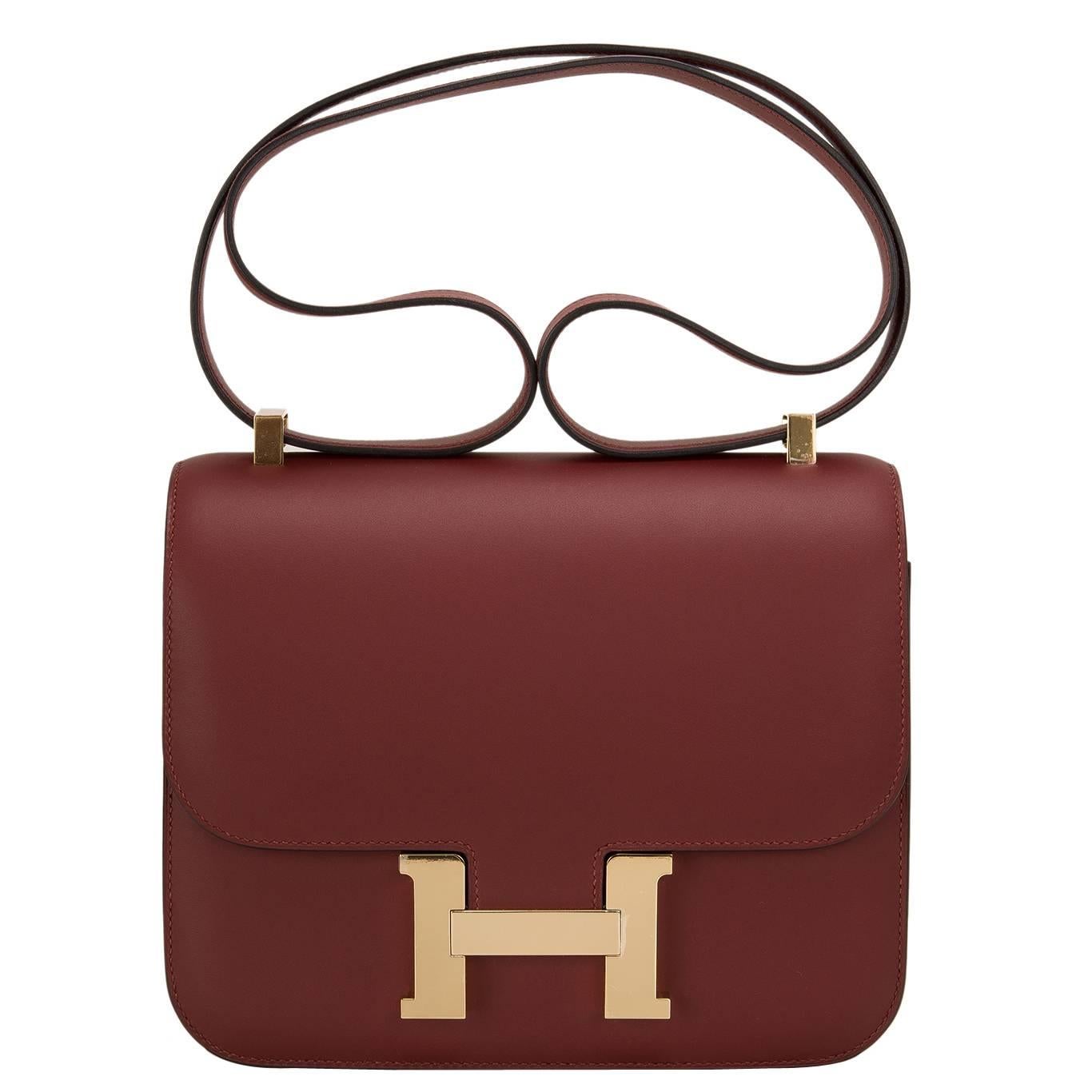 Hermes Rouge H Veau Sombrero Constance 24cm Gold Hardware