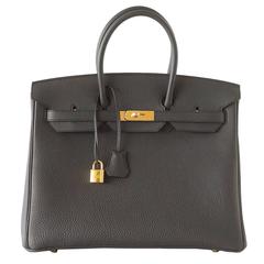 HERMES BIRKIN 35 Bag Rare PLOMB Off Black Togo Coveted Gold Hardware 8
