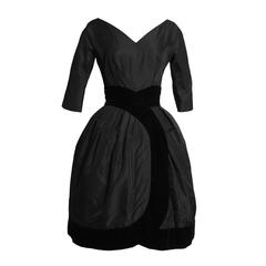 Vintage 1959 Christian Dior Black Cocktail Dress with Velvet Trim