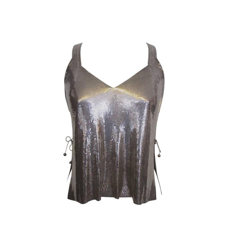 Paco Rabanne Chic Silver Metal Mesh Sleeveless Tank Top For Sale