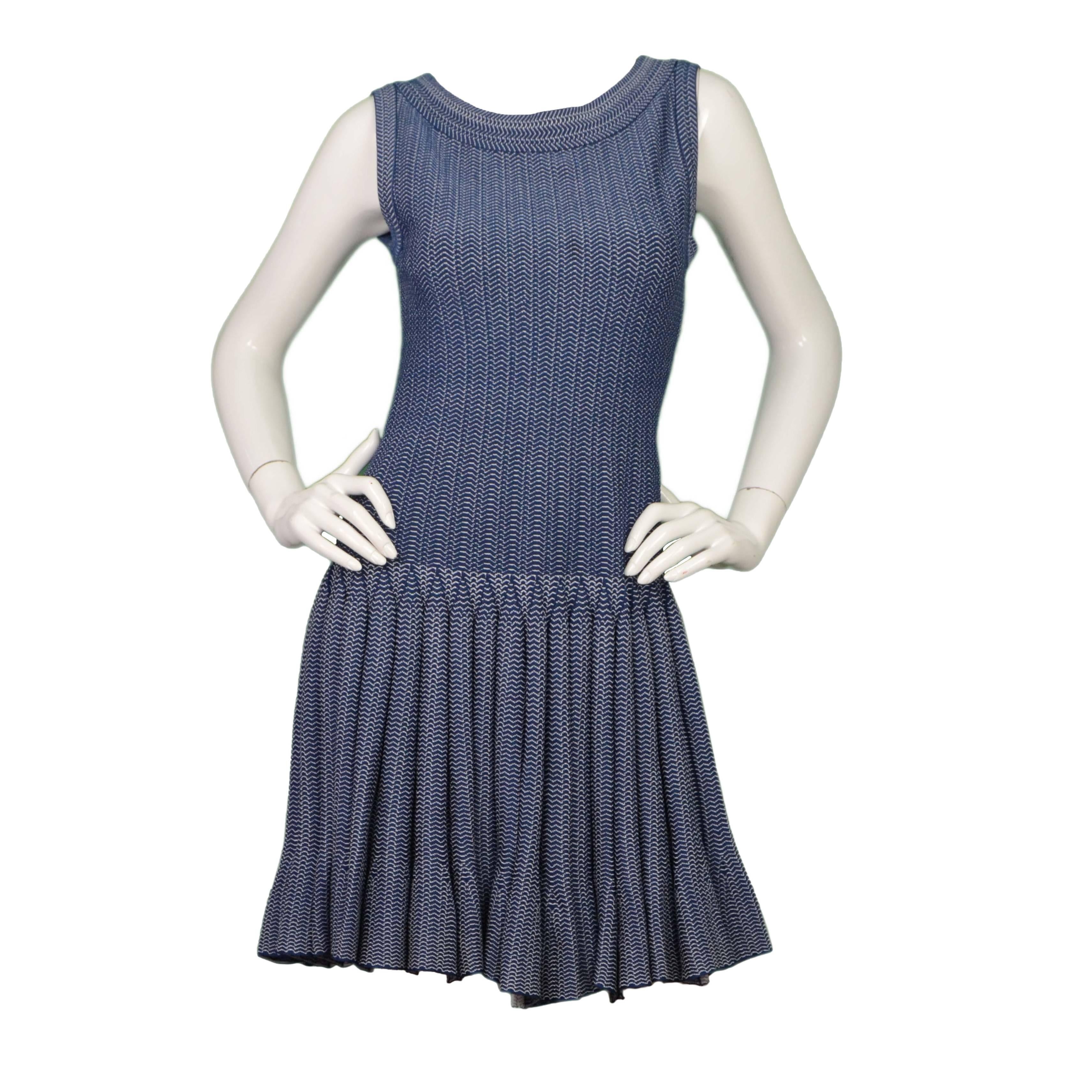 Alaia Blue Sleeveless Fit & Flare Dress sz 44