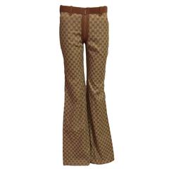 Vintage Iconic Gucci Monogram Pants With Leather Trim, 1973