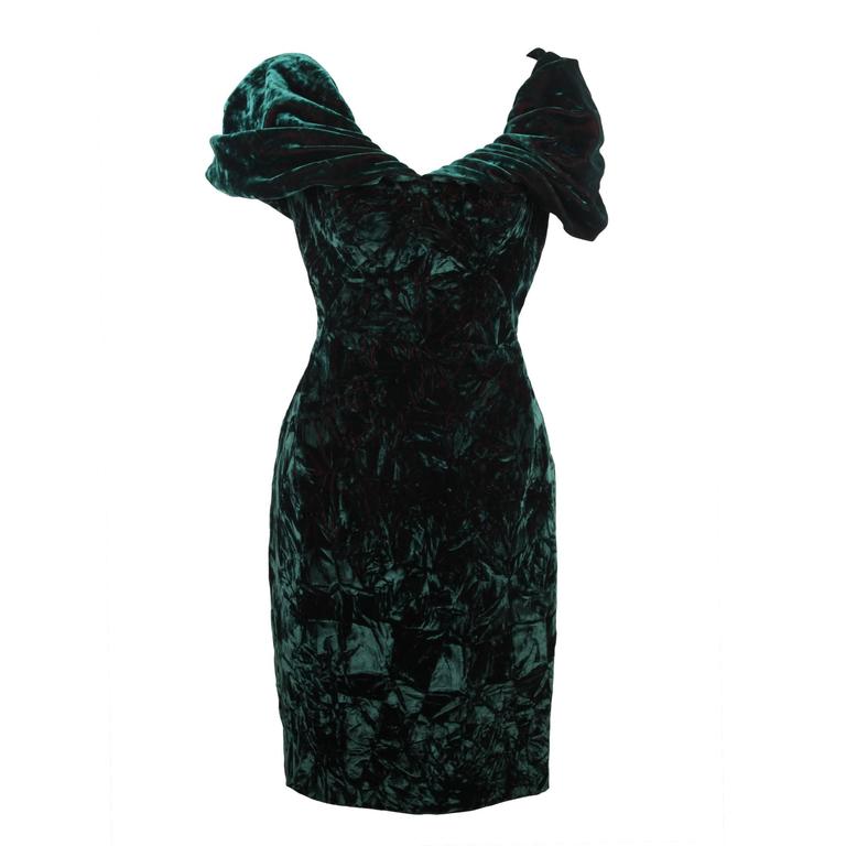 ANTONY PRICE Vintage Green Velvet OFF SHOULDER Mini DRESS Size 10 UK ...
