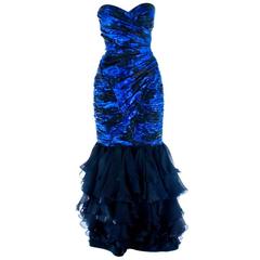 1980s UNGARO cobalt blue silk brocade mermaid gown 2