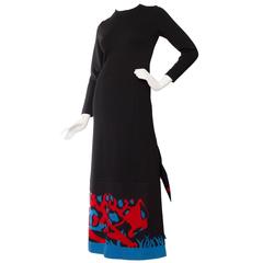 1970s Lanvin Black Wool Dress W Panther 