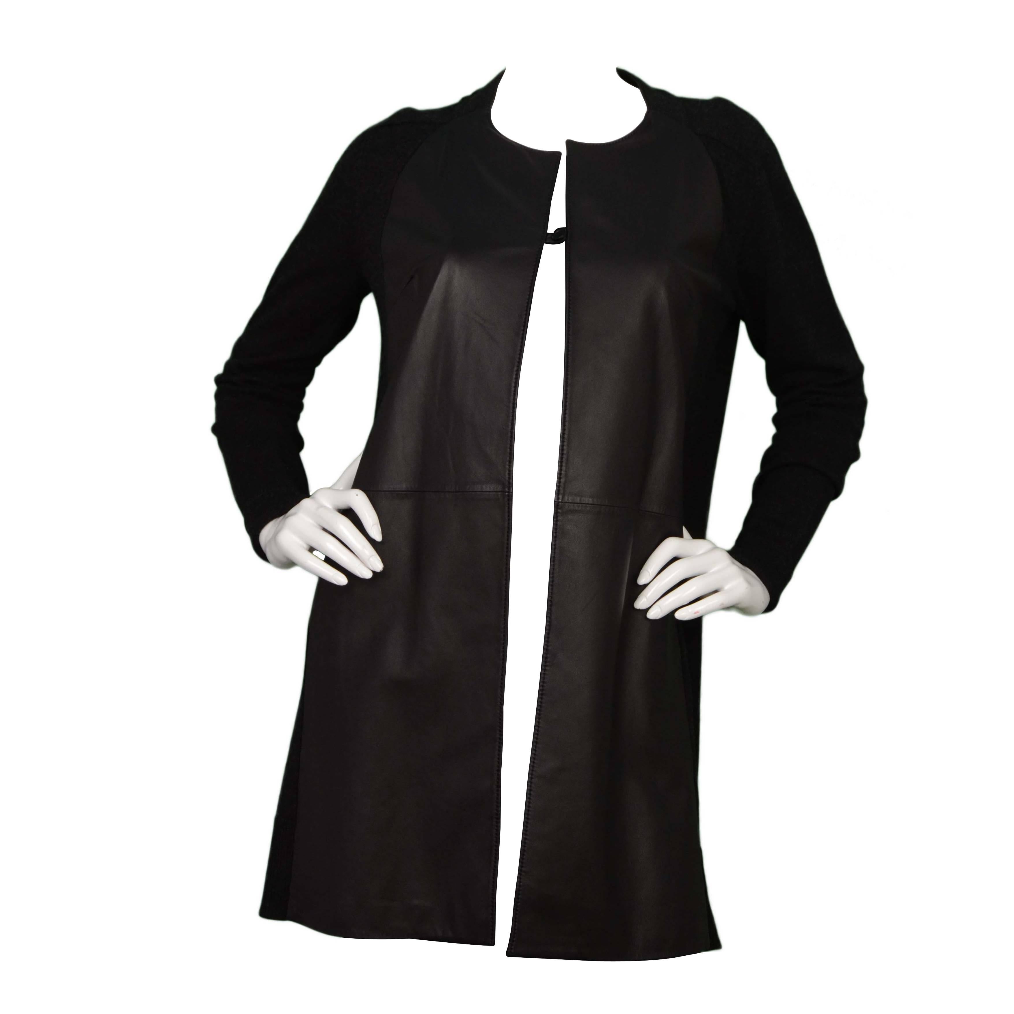 M. Patmos Black Leather Paneled Long Sweater sz M rt. $1, 650
